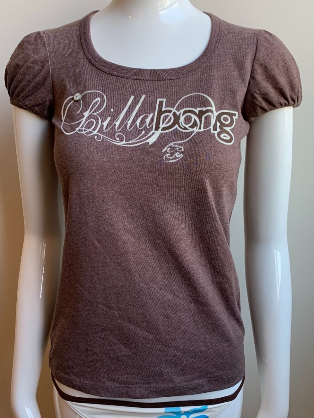 Billabong BLUE CRUSH era Vintage Y2K RARE Brown logo fitted t-shirt tshirt top